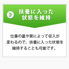 扶養に入った状態を維持―仕事の量や質によって収入が変わるので、扶養に入った状態を維持することも可能です。