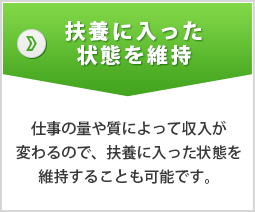 扶養に入った状態を維持―仕事の量や質によって収入が変わるので、扶養に入った状態を維持することも可能です。