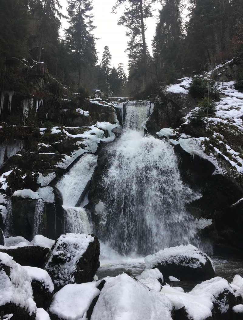 雪の中の滝を見に